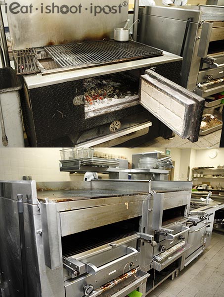 Above: Charcoal and Wood fired grill. Below: Gas flame broiler