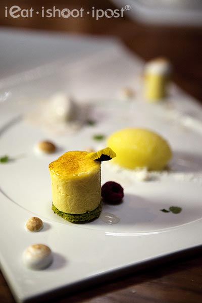 The Cliff Lemon Tart: Textures of lemon, gin & tonic jelly, Tonka bean ice cream, yuzu sorbet