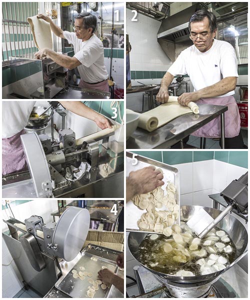 Mr Tan Nor Chai making pig ear biscuits