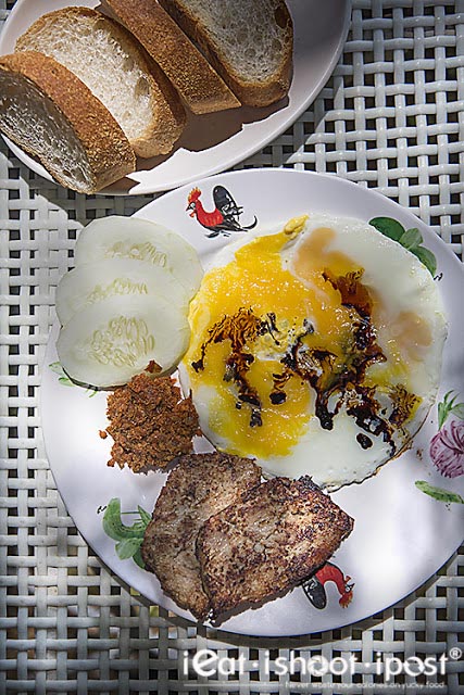 Homemade luncheon meat, hae bee and eggs $13.90