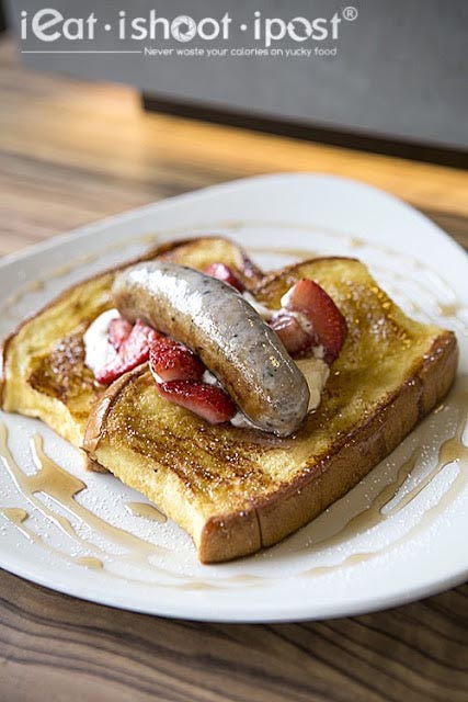 French Toast with garlic pork sausage $12