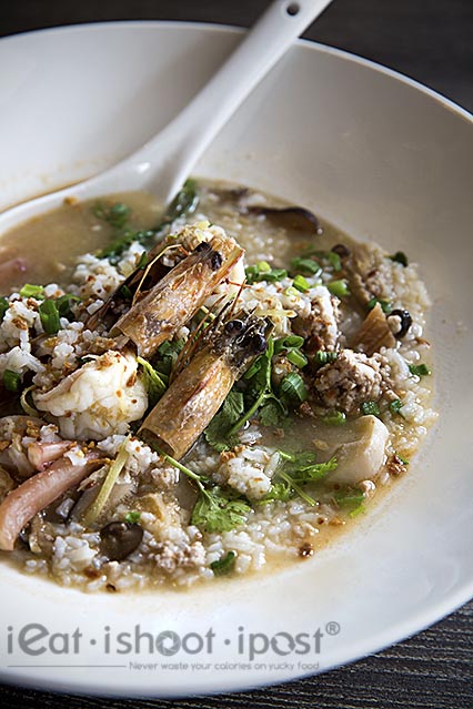 Seafood Porridge + prawn $12 per portion (2 portions in photo)