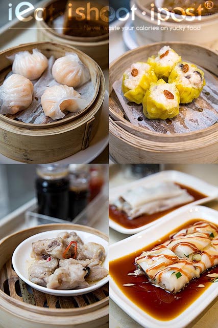 Har Gow $5.50, Siew Mai $5, Pork Ribs $4.20, Vermicilli Roll with Sweet and Sesame Sauce $4.20