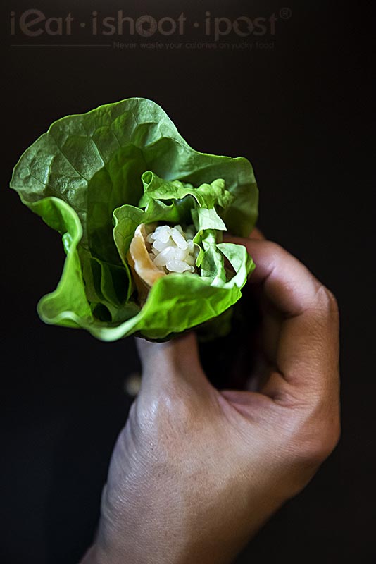 Salmon handroll with Japanese lettuce