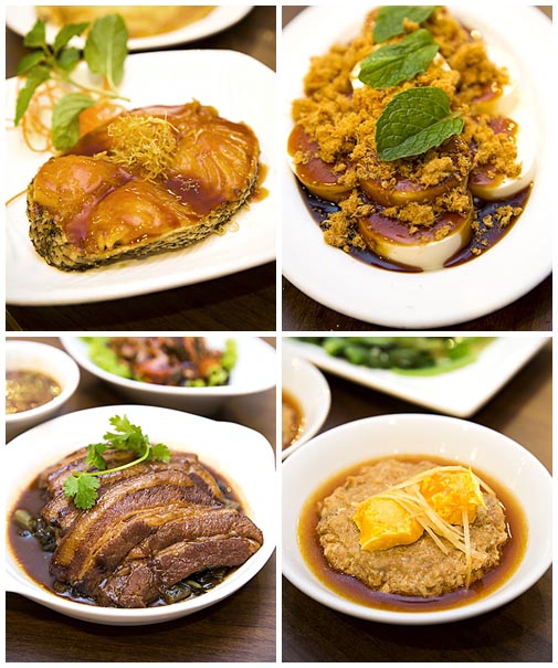 Cod Fish $33, Beancurd with Pork Floss $8, Braised Pork $16, Steamed Pork Salted Eggs $6