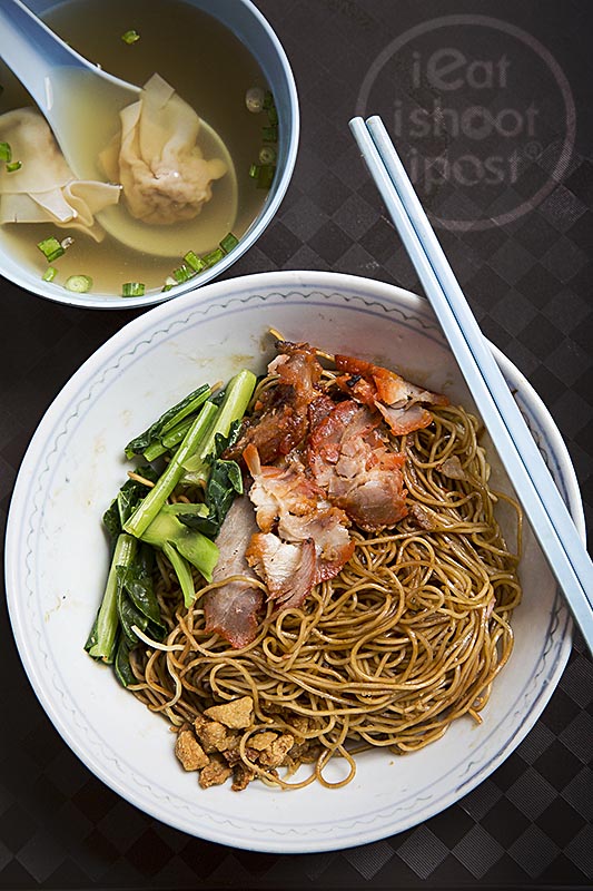 Wanton Mee black version $3 (85g noodles) Large bowl $4 (120g noodles)