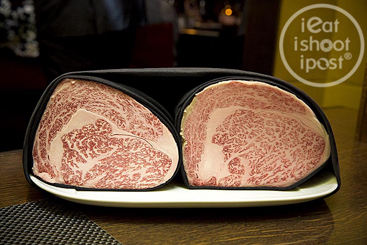 Kobe Ribeye (left), Right Hokkaido Snow Beef (right)