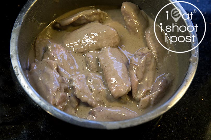 Marinaded wings ready for the fryer