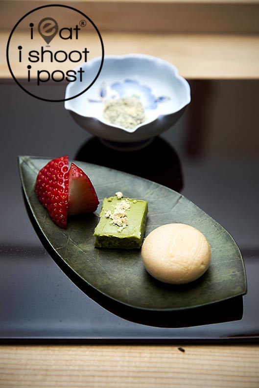 Japanese strawberry, Matcha Chocolate, Hojicha Monaka Warabimochi