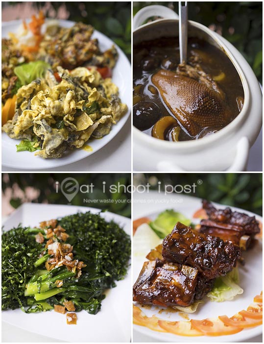 Cold Dish $36, Braised duck with sea cucumber $88, Kai Lan with solefish $18, Pork Ribs $3.50 per piece