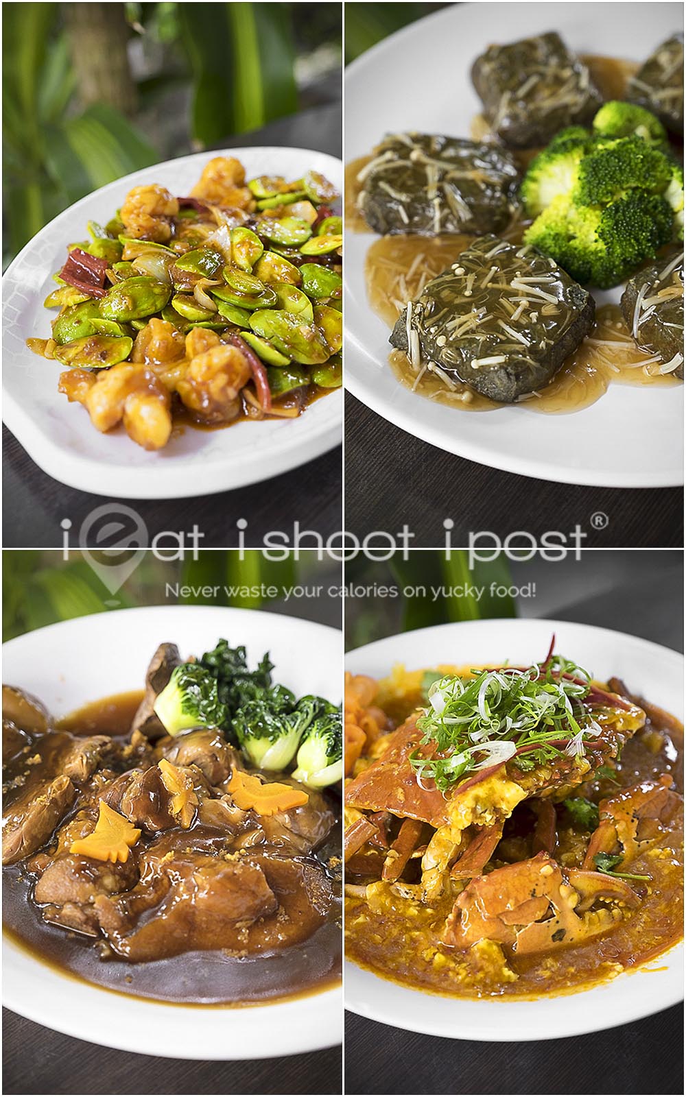 Clockwise: Sambal Petai $16, Charcoal tofu $12, chilli crabs $65/kg, braised trotter