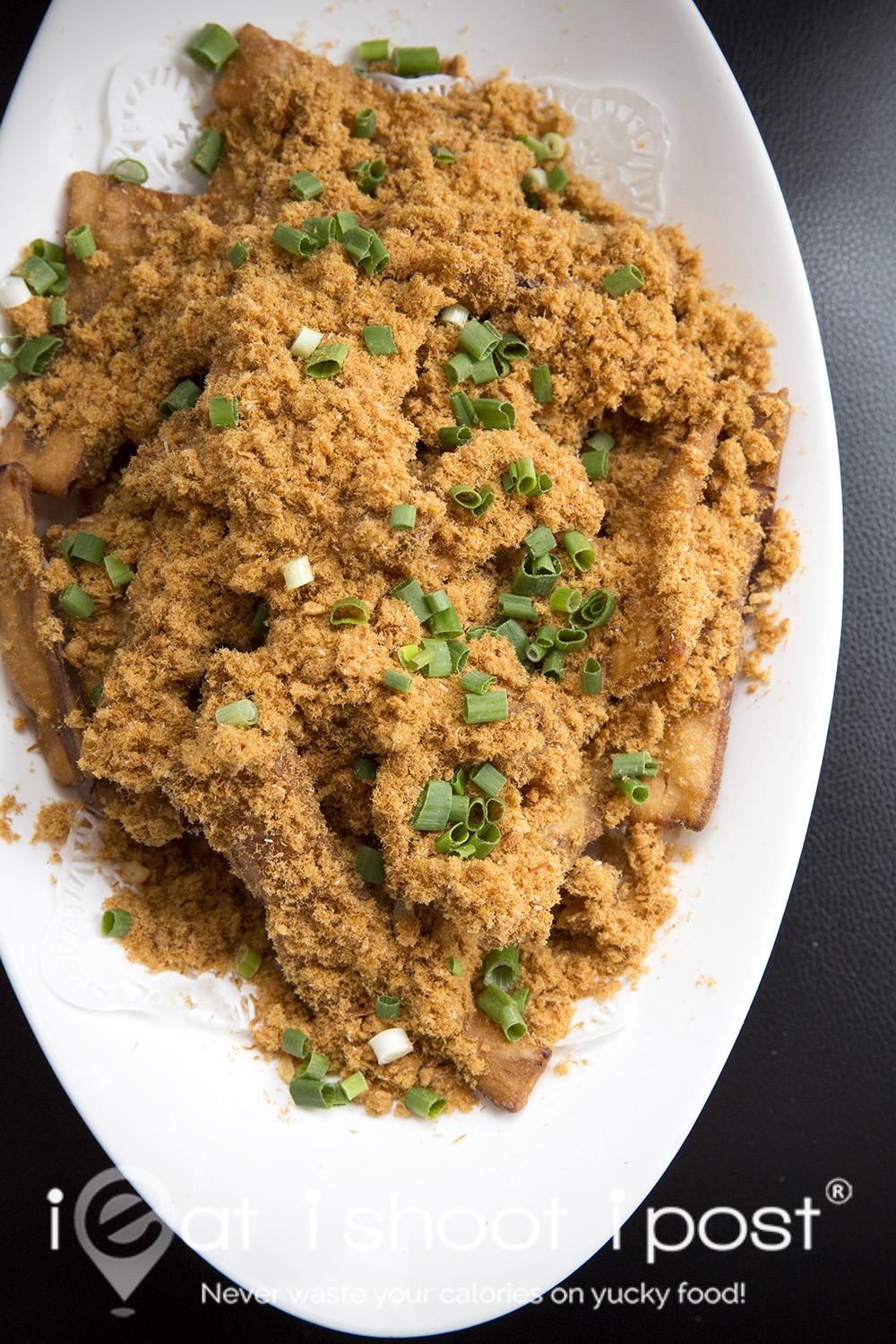 Crispy fried brinjal with pork floss $38