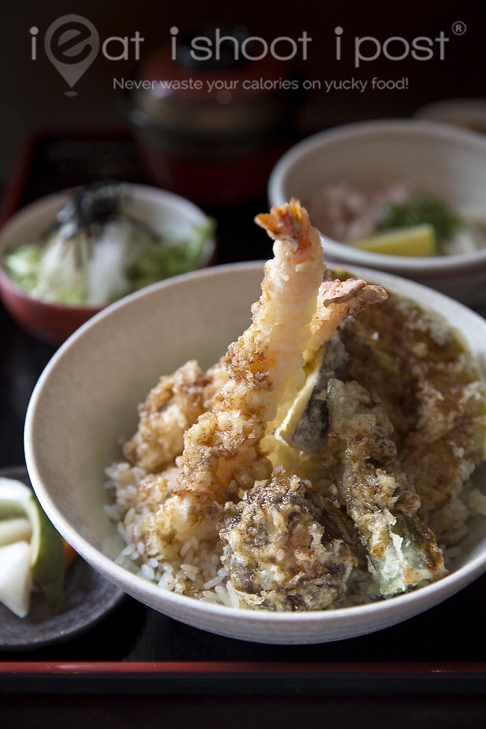 Tendon set (soup, starter, udon, dessert, pickles) $19