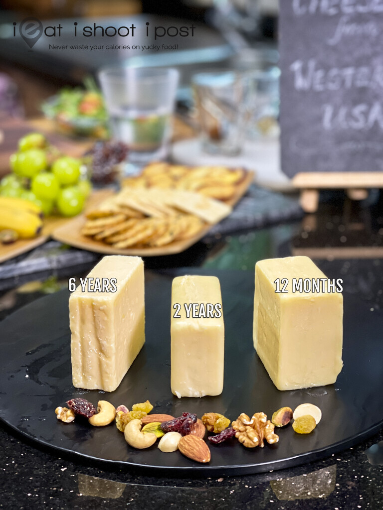 Oregon Cheddars (from left: Extra sharp white cheddar aged 6 years, Extra Aged Cheddar 2 years, Creamy slightly sweet cheddar aged 12 months)