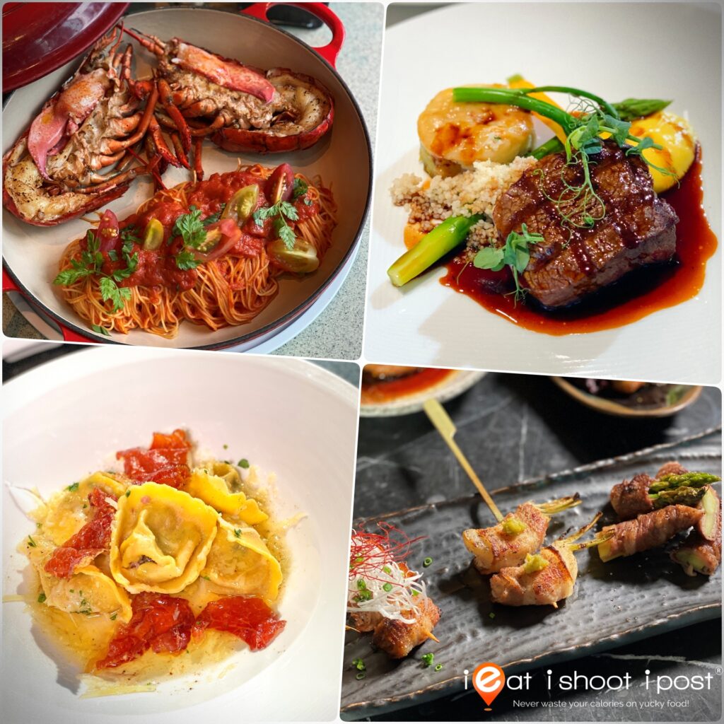 Lobster L'American, Fillet Mignon, Yasai Maki Platter, Pork Contechino and Lentil Ravioli