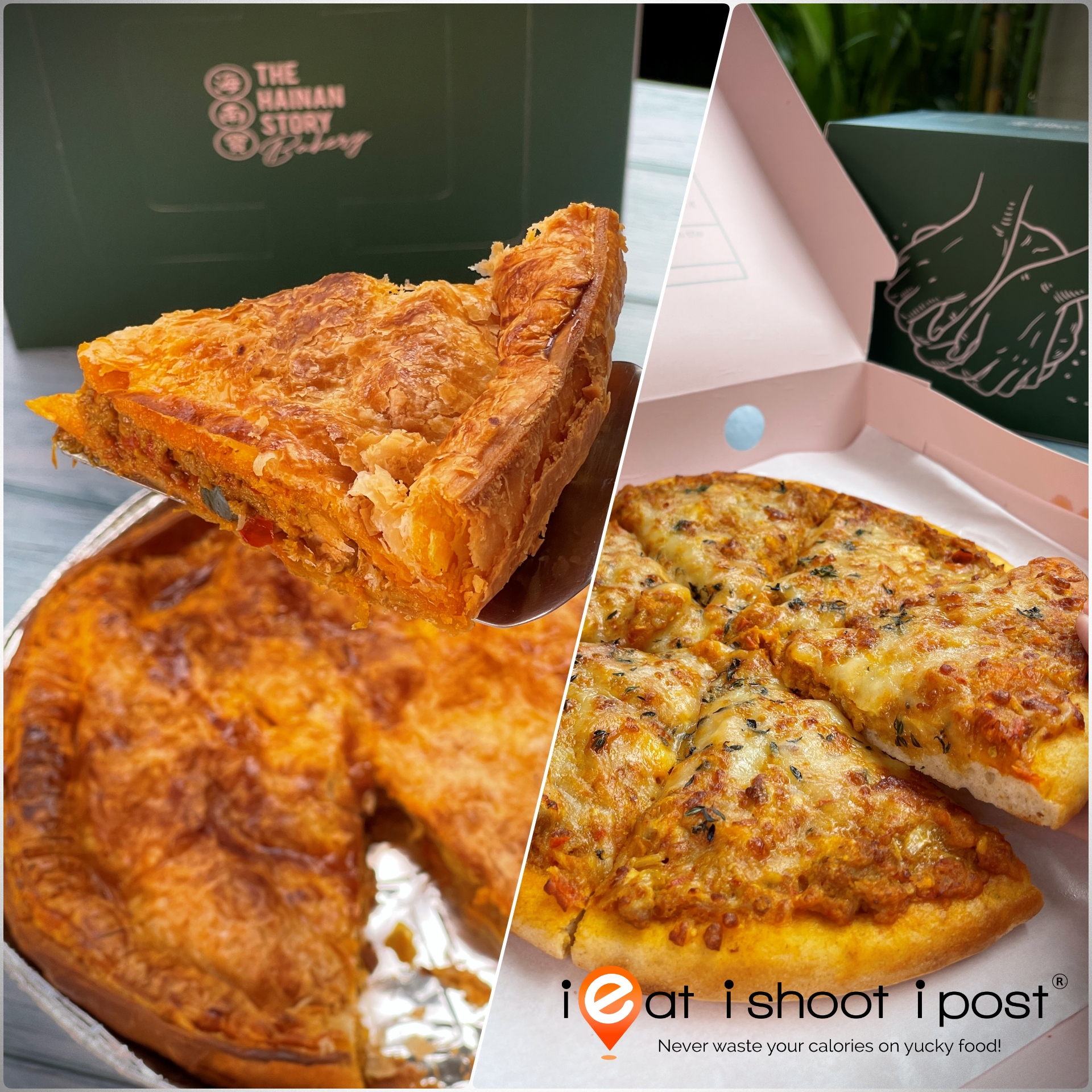 Buttered Crust Hainanese Mega Curry Chicken Pie $24.90 and Hainanese Curry Chicken Sourdough Pizza $24.80