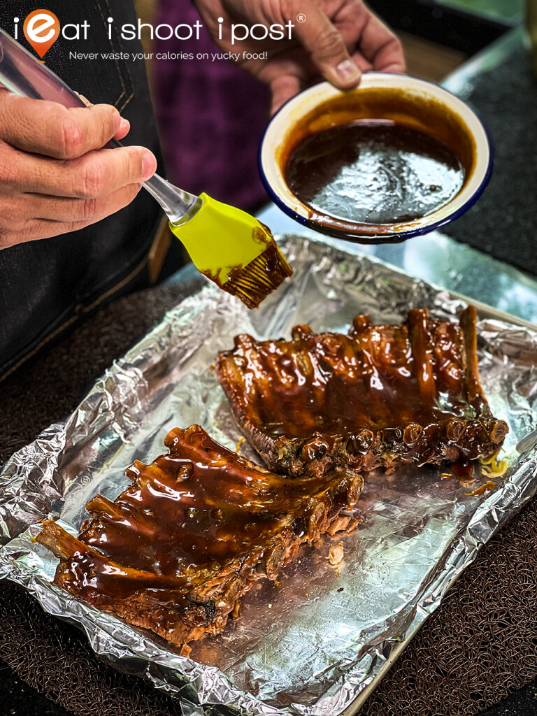 Glaze the Pork Ribs after grilling with the sauce reduction