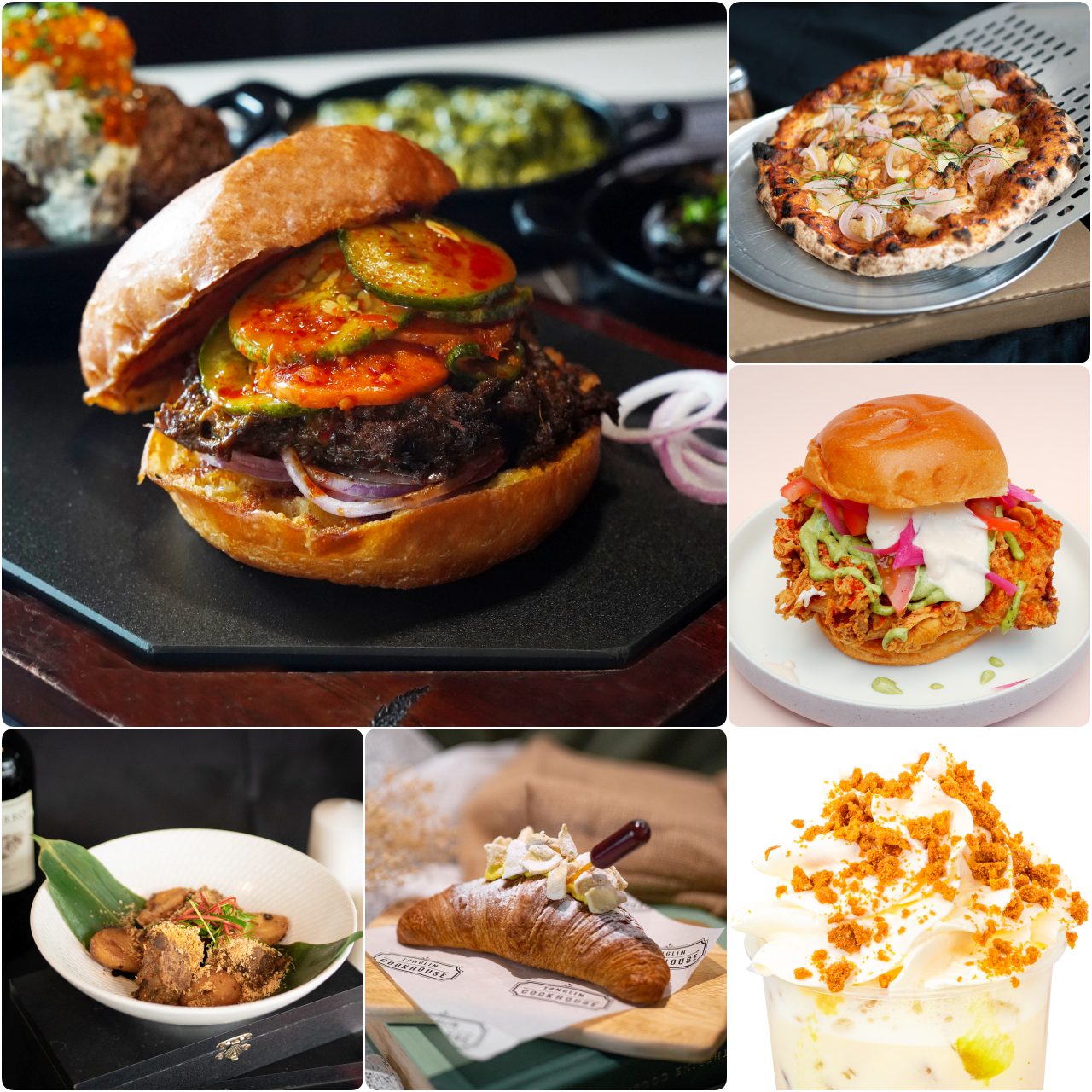 Top left clockwise: Beef Rendang Slider (The Feather Blade)