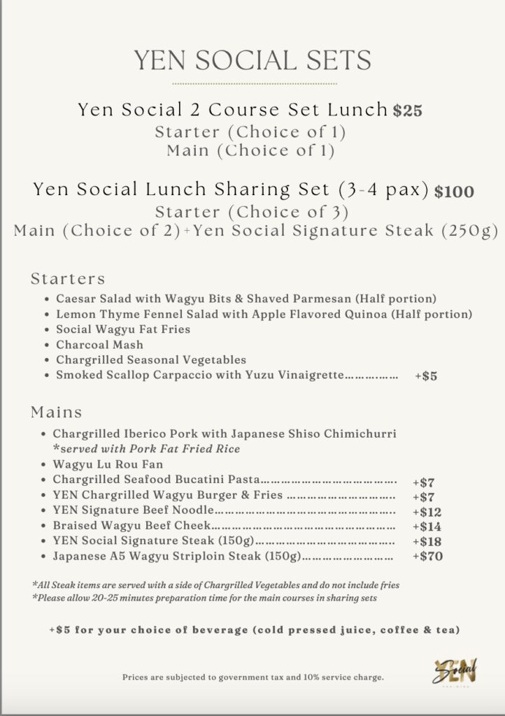 Yen Social Lunch Set Menu