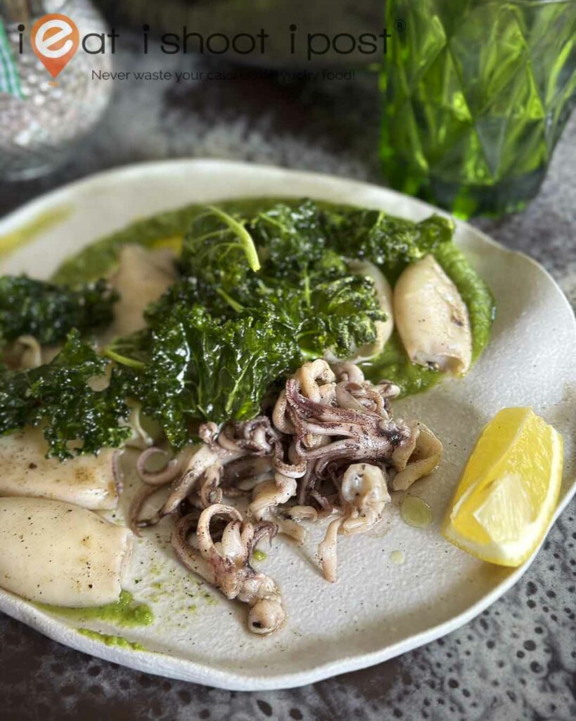 Grilled Squid with fried kale