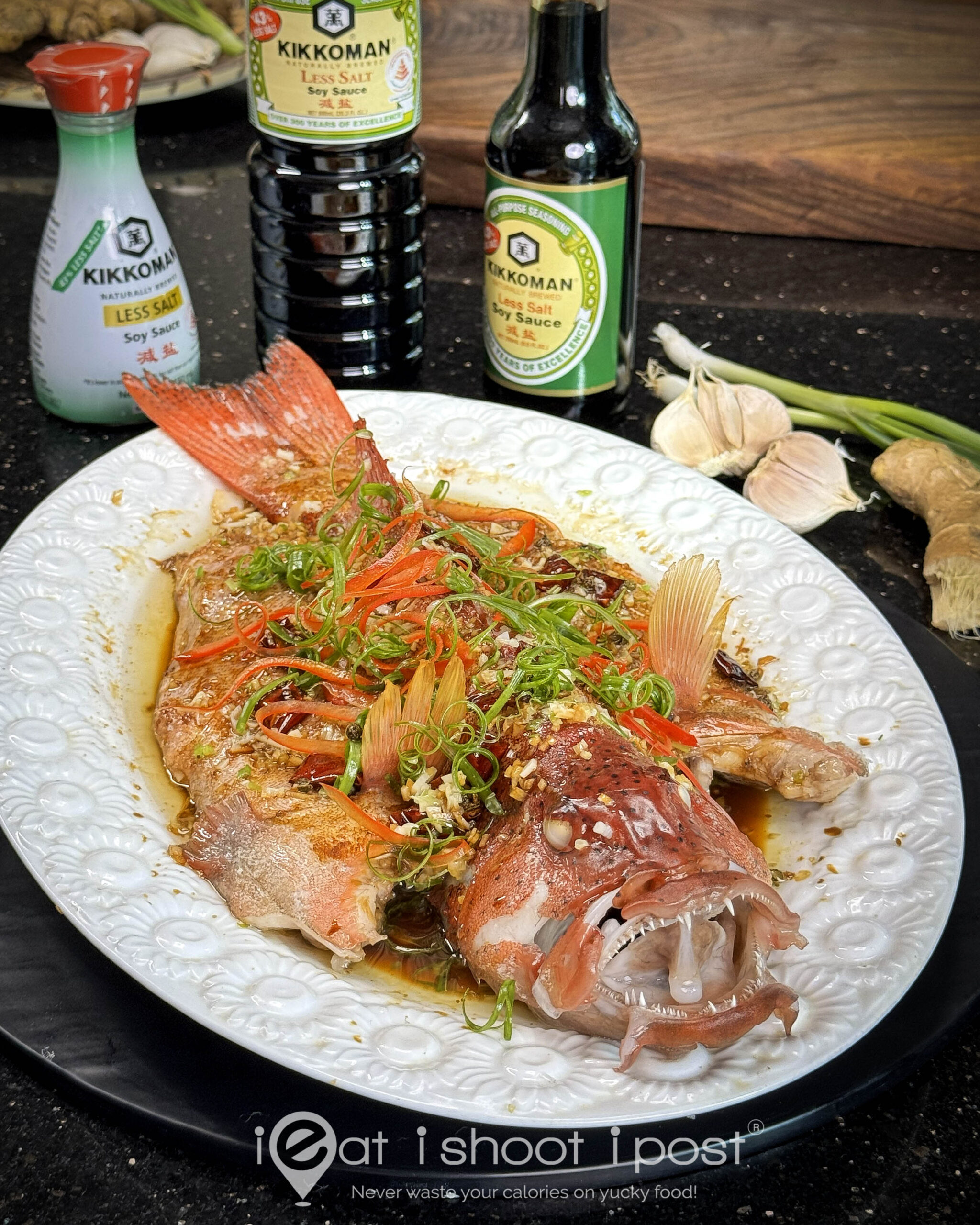 Steamed Fish Recipe: with Kikkoman Less Salt Soy Sauce